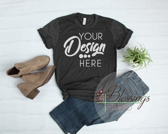 Download Dark Gray Heather Bella Canvas 3001 Unisex Mockup Charcoal ...