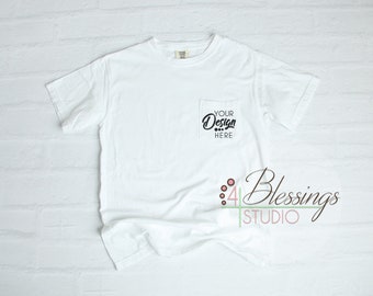 Pocket Comfort Colors Tshirt Mockup 6030 Unisex Shirt Mockup White