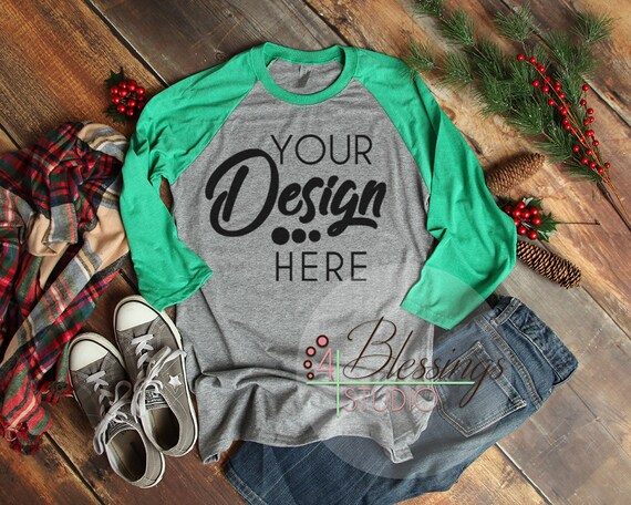 Download Free Raglan Christmas T-Shirt Mockup Autumn Shirt Flat Lay ...