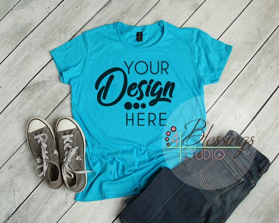 Anvil T-Shirt Mockup 880 Womens T-Shirt Mockup Caribbean Blue