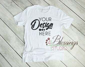 White T Shirt Bella Canvas Mockup 3001 White Unisex Shirt White T Shirt Flat Shirt Mockup Shirt Flat Lay Mens Shirt Mockup Printful Mockup Mockup Templates