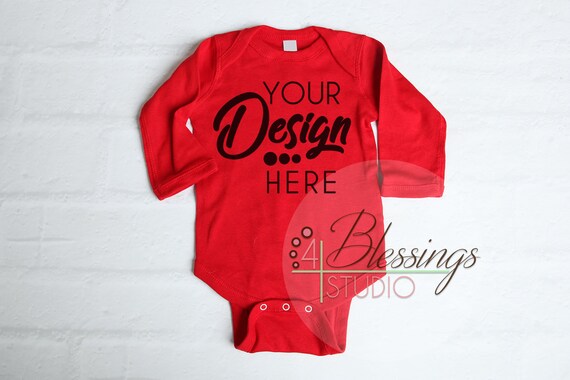 Mockup Template Red Long Sleeve One Piece Bodysuit Winter Mockup Template Red Long Sleeve One Piece Bodysuit Winter