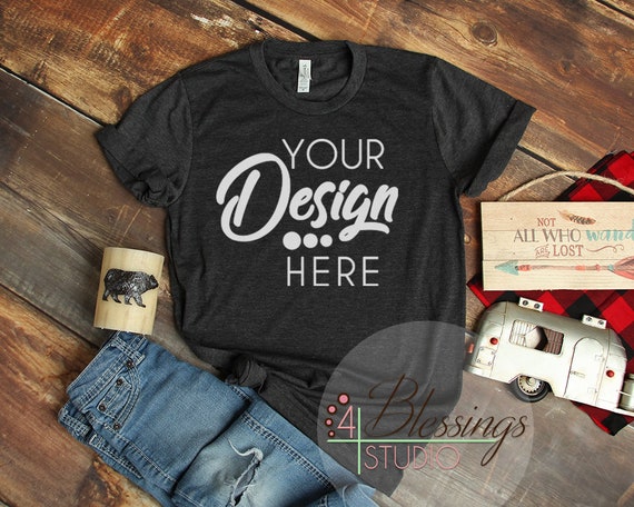 Camping Mockup Dark Gray Heather Bella Canvas 3001 T