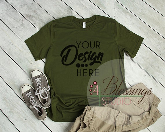 Olive T-Shirt Bella Canvas Mockup 3001 Olive Green Olive T-Shirt Bella Canvas Mockup 3001 Olive Green