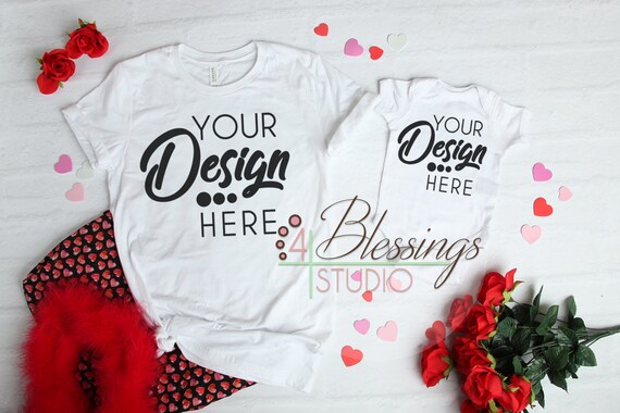 Valentine Mockup T-Shirt And Bodysuit White Parent Child Mockup