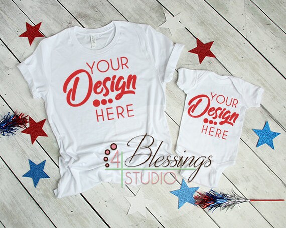 White Parent Child Mockup Mommy Baby Patriotic Flat Lay