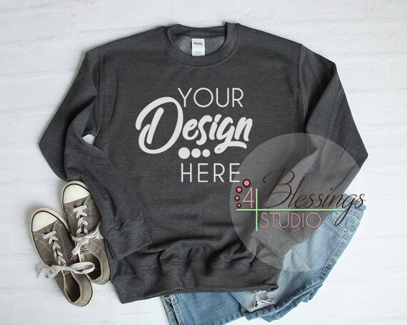 SweaT-Shirt Mockup Unisex Gildan 18000 Dark Heather Gray Flat
