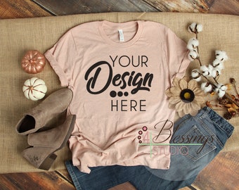 Download Fall Flat Lay Mockup Bella Canvas 3001 Heather Prism Peach Unisex T Shirt Mock Up Styled Flat Lay Tee Mockup Vinyl Shirt Mockup Burlap Download Mockups Templates Premium