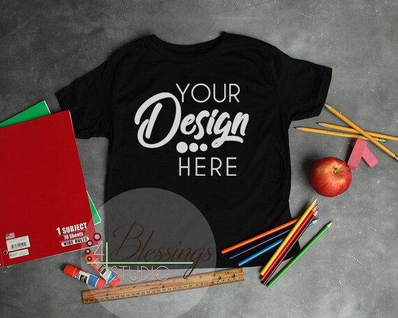 School Kids Shirt Mockup Black Childrens Flat Lay Back