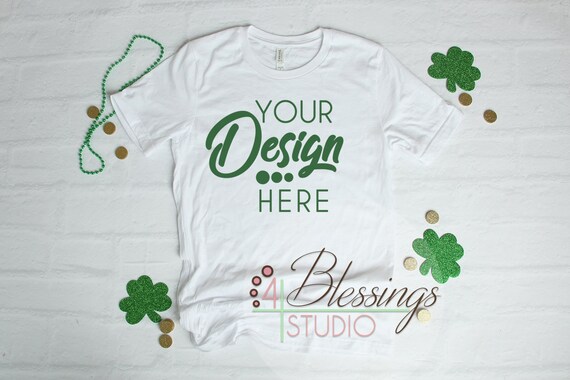 St Patty White T-Shirt Bella Canvas Mockup 3001 Unisex
