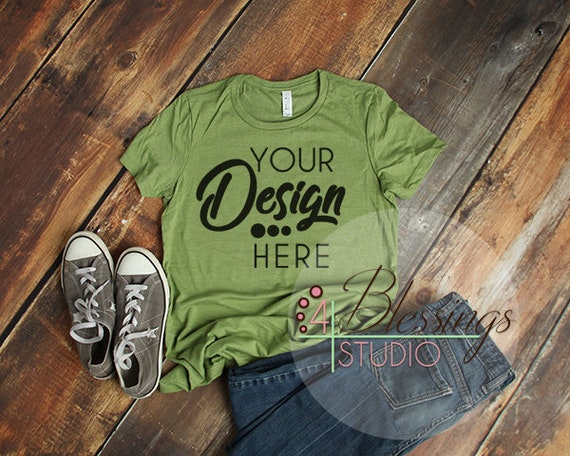 Download Bella Canvas Mockup 6004 Womens T-Shirt Mockup Heather Green - Best Popular Mockups