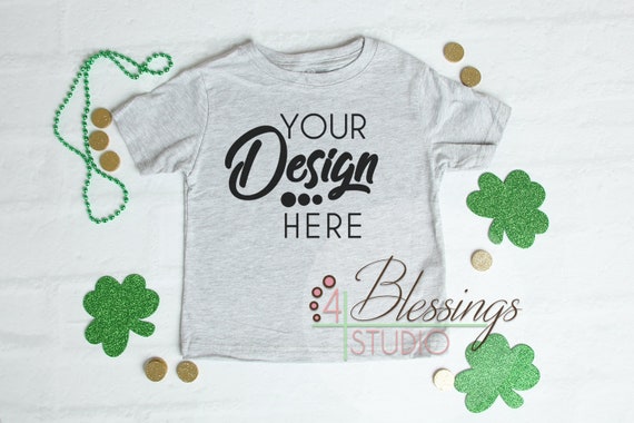 St Patrick Kids Shirt Mockup Gray Childrens Flat Lay St Patrick Kids Shirt Mockup Gray Childrens Flat Lay