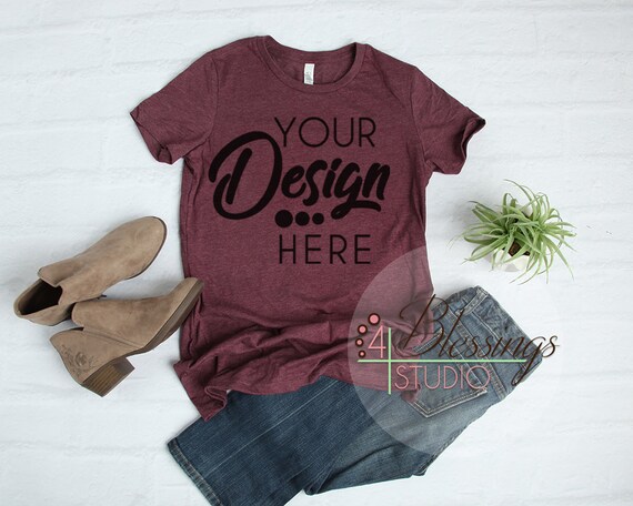 Bella Canvas Mockup 6004 Womens T-Shirt Mockup Heather Maroon
