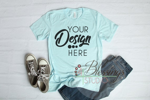 Heather Ice Blue T-Shirt Bella Canvas Mockup 3001 Heather Ice Blue T-Shirt Bella Canvas Mockup 3001