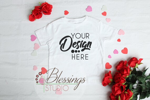 Valentines Kids Shirt Mockup White Childrens Flat Lay Winter