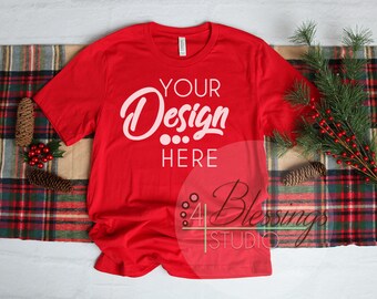 Download Red Christmas TShirt Bella Canvas Mockup 3001 Shirt Flat ...