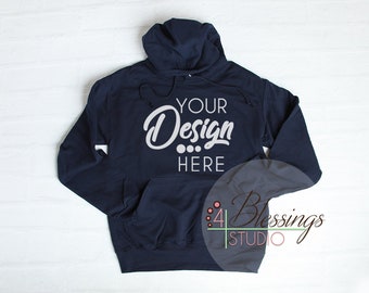 Download Navy Hoodie Sweatshirt Mockup Unisex Hooded Sweat Shirt ...