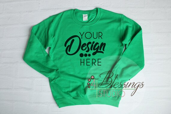 SweaT-Shirt Mockup Unisex Gildan 18000 Irish Green Flat Lay SweaT-Shirt Mockup Unisex Gildan 18000 Irish Green Flat Lay