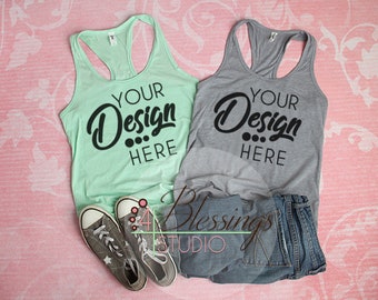 Download Womens Tank Top Mockup Next Level 1533 Heather Gray Mint Racerback Tank Flat Lay Racerback Tank Mock Up Mockup Tank Top Flat Lay Vinyl Shirt Free Template Mockup Psd PSD Mockup Templates