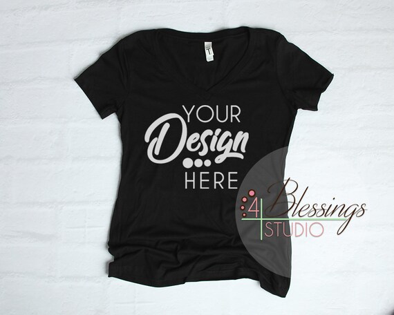 Black Vneck T-Shirt Next Level Womens Ideal V 1540
