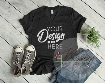 Download Dark Gray V-Neck TShirt Bella Canvas Mockup 3005 V-Neck ...