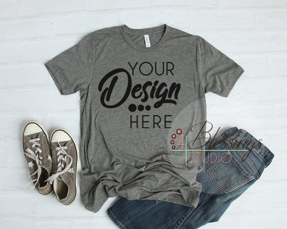 Bella Canvas 3413 Grey Unisex Triblend T-Shirt Mockup Grey