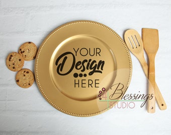 Download Free Gold Charger Plate Mockup, Charger template, Cookie Plate Mock Up, Plate Flat Lay, Plate Template Photo, Template, Farmhouse, Kitchen, SVG PSD Template