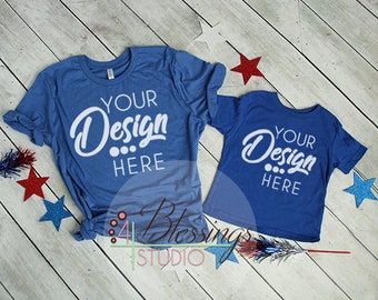 Download Free Blue Parent Child Mockup Mommy Baby Patriotic Flat Lay Bella Canvas Rabbit Skins 4th of July Child Mockup Toddler Mockup Blank Shirt Photo PSD Template