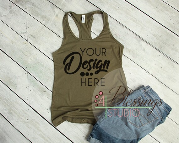 Womens Tank Top Mockup Next Level 1533 Military Green Womens Tank Top Mockup Next Level 1533 Military Green