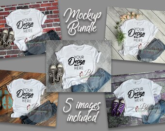 Download White T Shirt Mockup Bundle Bella Canvas 5 Images Mockup Bundle Tshirt Bella Canvas 3001 Womens Shirt Mockup Bundle Flat Lay Backgrounds Free 333 Packaging Mockups PSD Mockup Templates
