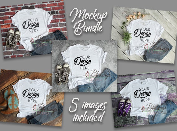 White T-Shirt Mockup Bundle Bella Canvas 5 Images White T-Shirt Mockup Bundle Bella Canvas 5 Images