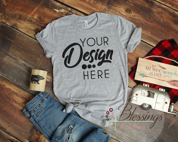 Camping Mockup Athletic Heather Gray Bella Canvas 3001 T Camping Mockup Athletic Heather Gray Bella Canvas 3001 T