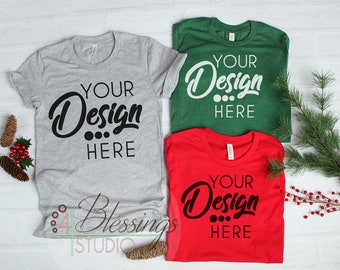 Download Bella Canvas Mockup Tshirt Mockup Christmas Red Heather Grass Green Gray3001 Unisex Flat Shirt Mock Up Styled Tshirt Flat Lay Couples 4 444 3d Mockups Free Downloads PSD Mockup Templates
