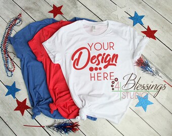 Download Red White Blue T Shirt 4th Of July Mockup Bella Canvas 3001 Mock Up Unisex T Shirt Mockup Blank Tee Photo White Patriotic Flat Lay Mockup Download Free Design Packaging Mockups PSD Mockup Templates