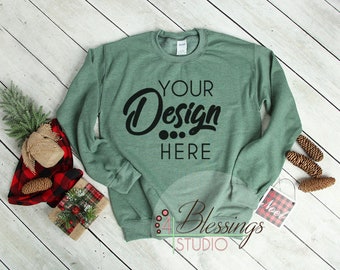 gildan heather sport dark green sweatshirt