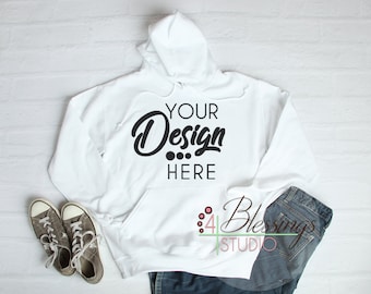 Download Free White Hoodie Sweatshirt Mockup Unisex Hooded Sweat Shirt Winter T-Shirt Jersey Shirt Flat Lay Long Sleeve Mock Up Photo Blank PSD Template
