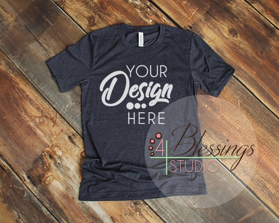 Download Heather Midnight Navy Blue T-Shirt Bella Canvas Mockup ...