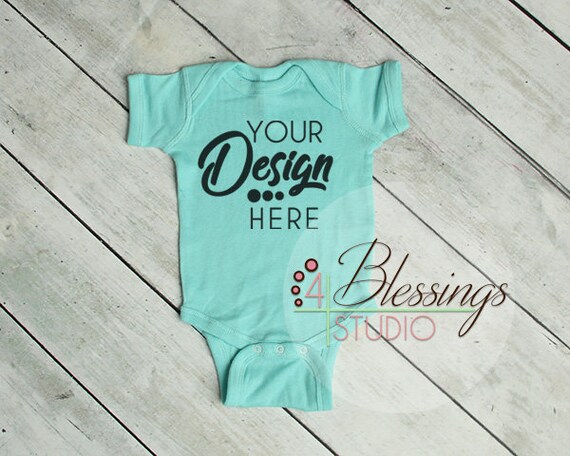 Blank Bodysuit Mockup Blank Chill Aqua Blue Baby Bodysuit