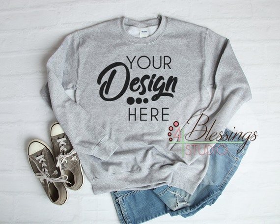 SweaT-Shirt Mockup Unisex Gildan 18000 Sport Gray Flat Lay SweaT-Shirt Mockup Unisex Gildan 18000 Sport Gray Flat Lay