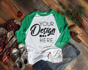 Download Raglan Christmas TShirt Mockup Autumn Shirt Flat Lay Winter Mockup White Green Flat Lay Blank ...