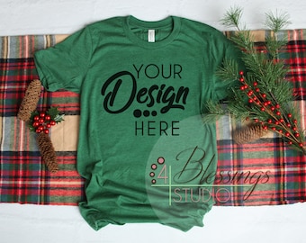 Download Free Grass Green Christmas TShirt Bella Canvas Mockup 3001 Shirt Flat Lay Winter Mockup Style Flat Lay Blank Shirt Photo Christmas Mock up PSD Template