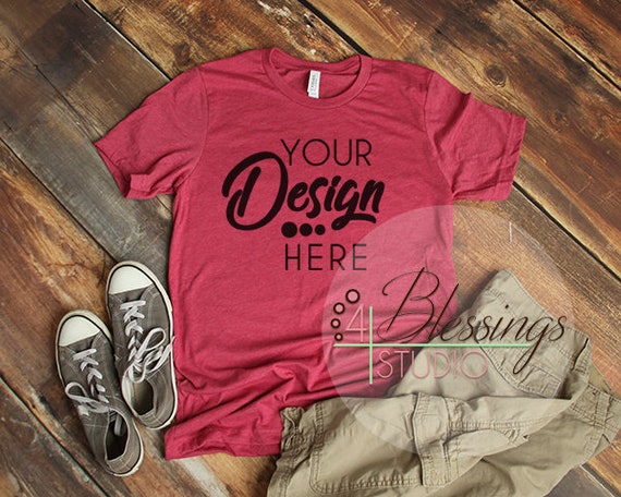 Heather Raspberry T-Shirt Bella Canvas Mockup 3001 Heather