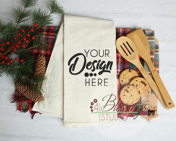 Kitchen Towel Mockup Christmas Flour Sack Towels Mockup Tea