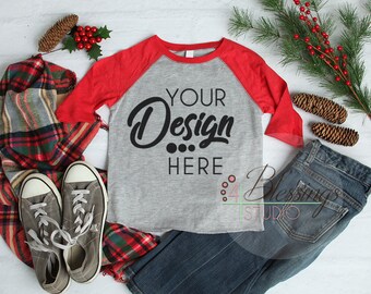 Raglan Christmas TShirt Mockup Autumn Shirt Flat Lay ...