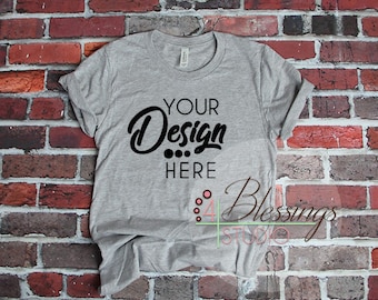 Download Free Light Gray Heather Bella Canvas 3001 Unisex Mockup - Heather Gray Flat Shirt Mock up - Shirt Flat Lay - Real Photo - Top View Shirt Photo PSD Template