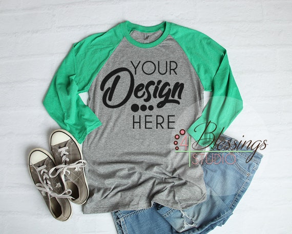 Raglan Shirt Mockup Baseball T-Shirt Gray And Green Raglan Shirt Mockup Baseball T-Shirt Gray And Green