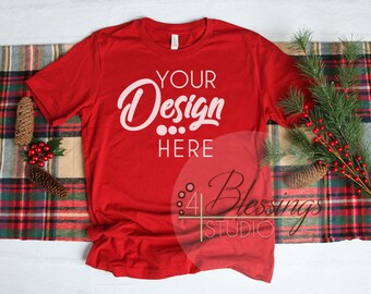 Download Canvas Red Christmas TShirt Bella Canvas Mockup 3001 Shirt ...