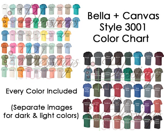 Bella Canvas 3001 Color Chart Every Color Digital File Shirt | Etsy