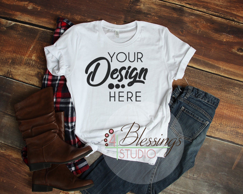 Fall Flat Lay Mockup Bella Canvas 3001 White Unisex T Shirt Etsy