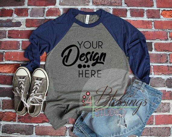 Raglan Shirt Mockup Bella Canvas 3200 Baseball Tshirt Gray Etsy